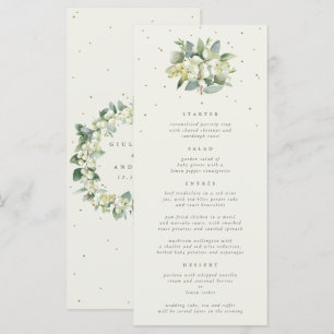 Cream Snowberry+Eucalyptus 4 Course Wedding Flat Menu