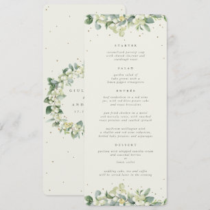 Cream Snowberry+Eucalyptus 4 Course Wedding Flat Menu