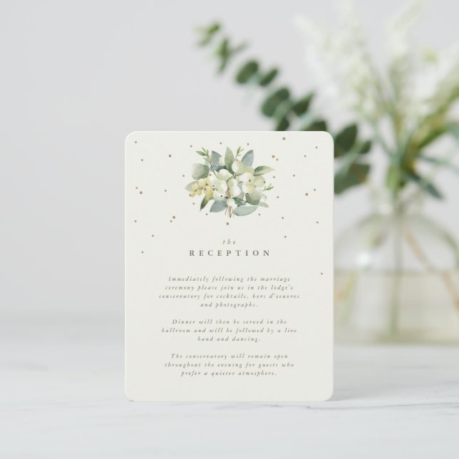 Cream Snowberry+Eucalyptus Bouquet Reception Enclosure Card (Standing Front)