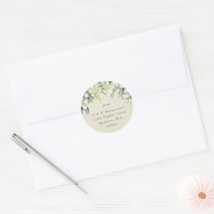 Cream Snowberry+Eucalyptus Christmas Address Classic Round Sticker
