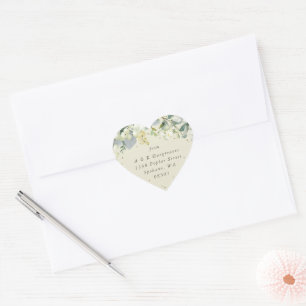 Cream Snowberry+Eucalyptus Christmas Address Heart Sticker