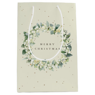 Cream Snowberry+Eucalyptus Christmas/Holiday Medium Gift Bag