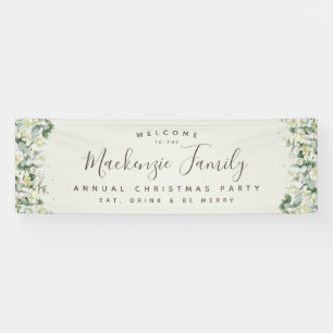 Cream Snowberry+Eucalyptus Christmas Holiday Party Banner