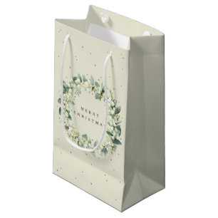 Cream Snowberry+Eucalyptus Christmas/Holiday Small Gift Bag