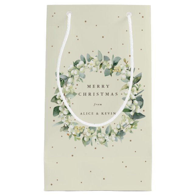 Cream Snowberry+Eucalyptus Christmas/Holiday Small Gift Bag (Front)