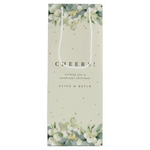 Cream Snowberry+Eucalyptus Christmas/Holiday Wine Gift Bag