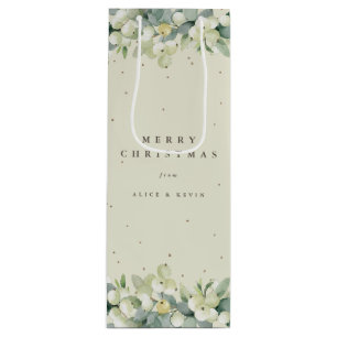 Cream Snowberry+Eucalyptus Christmas/Holiday Wine Gift Bag