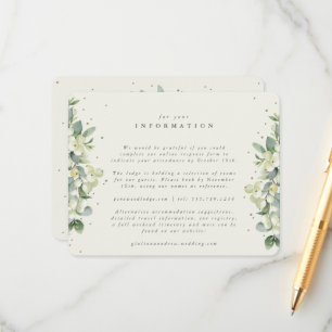 Cream Snowberry+Eucalyptus Edged Wedding Info Enclosure Card