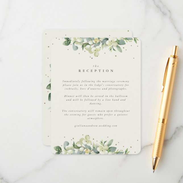 Cream Snowberry+Eucalyptus Edged Wedding Reception Enclosure Card (Front/Back In Situ)