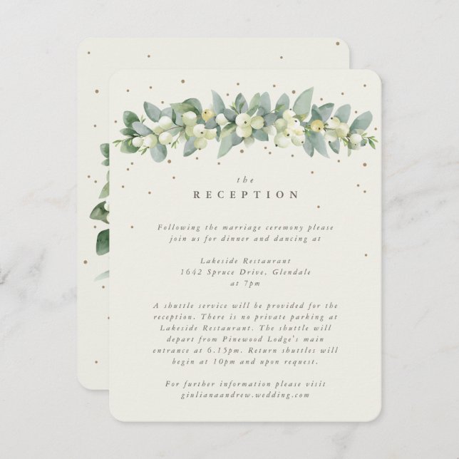 Cream Snowberry+Eucalyptus Garland Reception Enclosure Card (Front/Back)