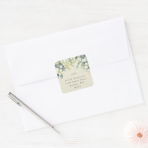 Cream Snowberry+Eucalyptus Holiday Address Classic Square Sticker