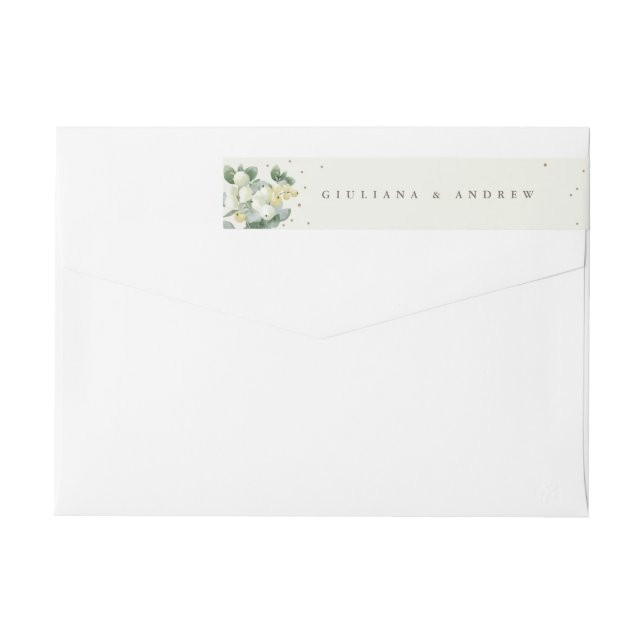 Cream Snowberry+Eucalyptus Wedding Classic Wrap Around Label (Back)