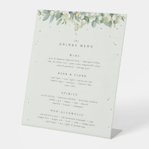 Cream Snowberry+Eucalyptus Wedding Drinks/Bar Menu Pedestal Sign