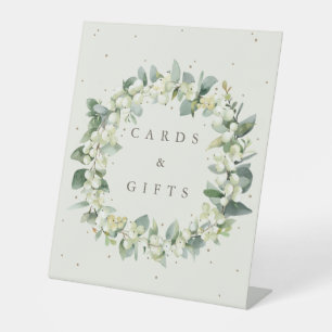 Cream Snowberry+Eucalyptus Wedding Gifts + Cards Pedestal Sign