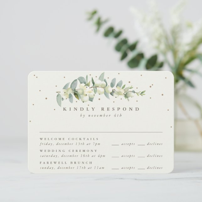 Cream Snowberry+Eucalyptus Wedding Multi-Event RSVP Card (Standing Front)