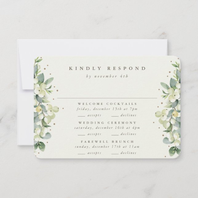 Cream Snowberry+Eucalyptus Wedding Multi-Event RSVP Card (Front)