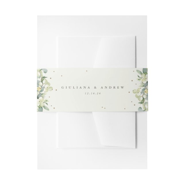 Cream Snowberry+Eucalyptus Wedding Portrait Invitation Belly Band (Front Example)