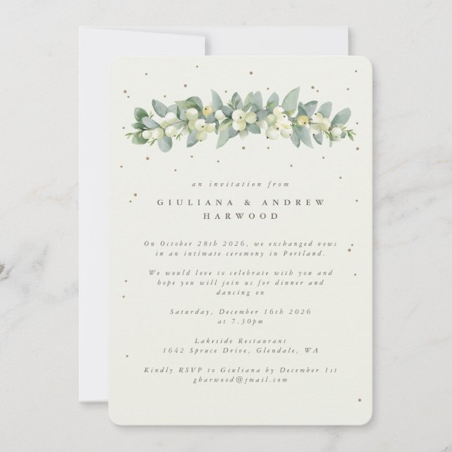 Cream Snowberry+Eucalyptus Wedding Reception Invitation (Front)