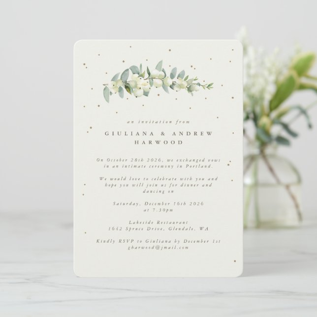 Cream Snowberry+Eucalyptus Wedding Reception Invitation (Standing Front)