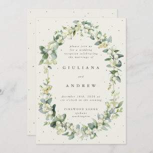Cream Snowberry+Eucalyptus Wedding Reception Only Invitation