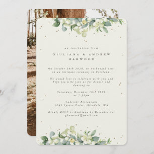 Cream Snowberry+Eucalyptus Wedding Reception Photo Invitation