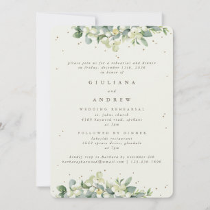 Cream Snowberry+Eucalyptus Wedding Rehearsal Invitation