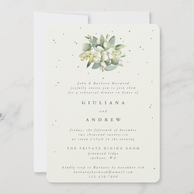Cream Snowberry+Eucalyptus Wedding Rehearsal Invitation (Front)