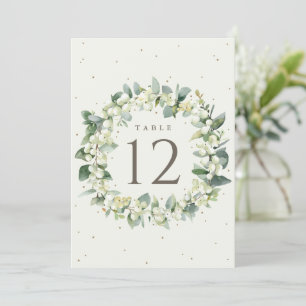 Cream Snowberry+Eucalyptus Wedding Table Number