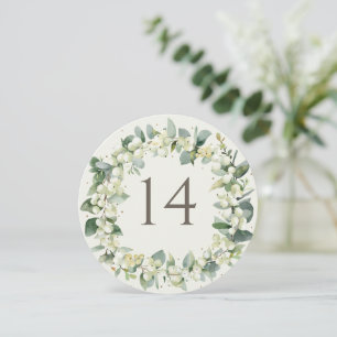 Cream Snowberry+Eucalyptus Wedding Table Number