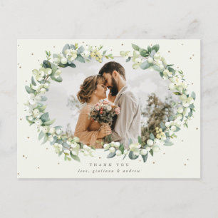 Cream Snowberry+Eucalyptus Wedding Thank You Photo Postcard