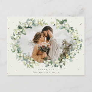 Cream Snowberry+Eucalyptus Wedding Thank You Photo Postcard