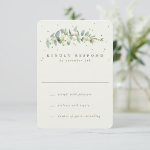 Cream Snowberry+Eucalyptus Winter Wedding RSVP Card