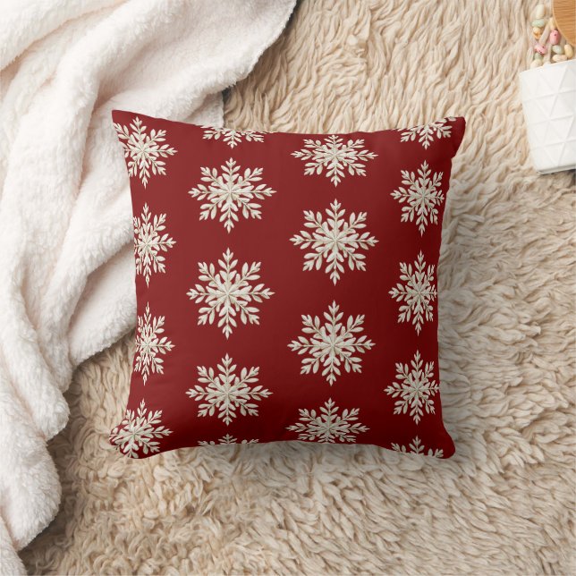 Cream Snowflake Red Christmas Cushion (Blanket)