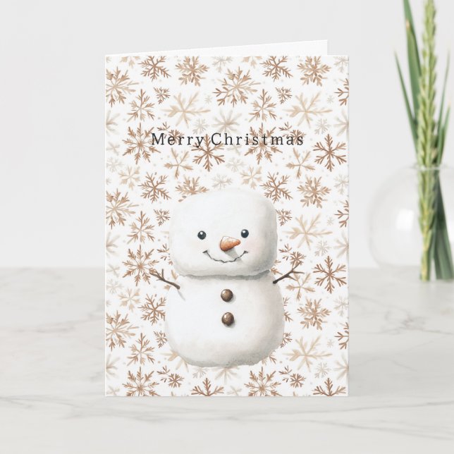 Cream Snowflakes Cute Snowman Christmas Card (Front)
