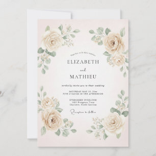 Cream Soft Floral Romance Wedding Invitation