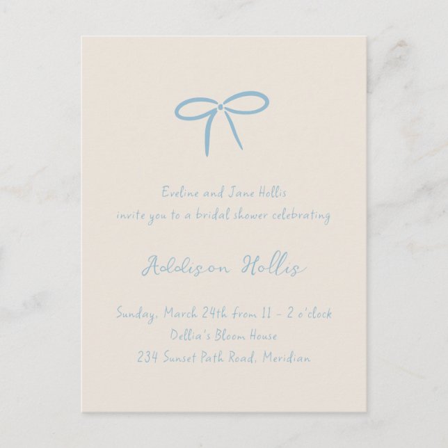 Cream Something Blue Bow Bridal Shower Postcard (Front)