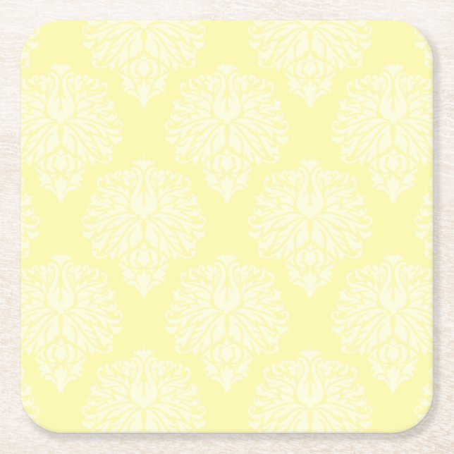 Cream Southern Cottage Damask Square Paper Coaster (Front)