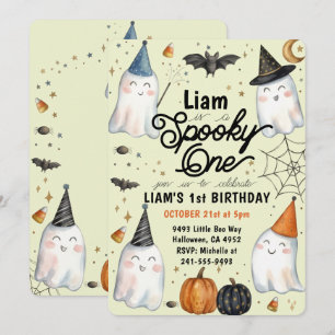 Cream Spooky One 1st Birthday Invitation