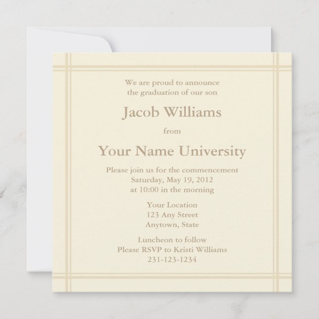 Cream Square Graduation Invitation or Announcement (Front)