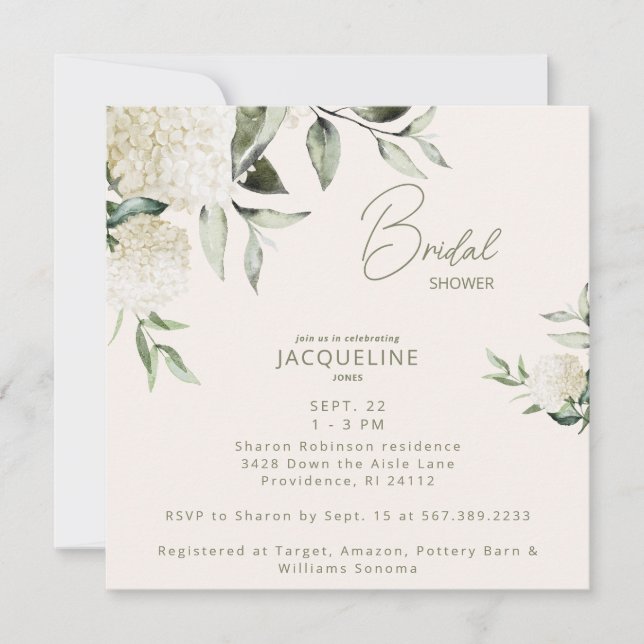 Cream Square White Hydrangeas Bridal Shower  (Front)