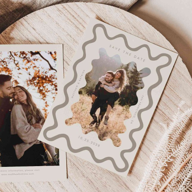 Cream Squiggly Wavy Frame Wedding Save The Date (Creator Uploaded)