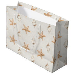 Cream Starfish Shells Beach Wedding Large Gift Bag