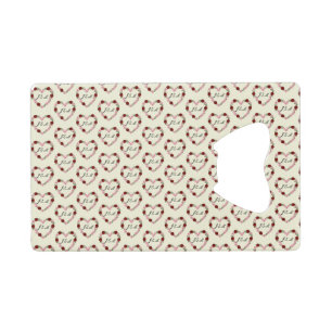 Cream steel bottle opener with pink and red hearts