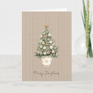 Cream Stripes Christmas Tree Star Ornaments Card