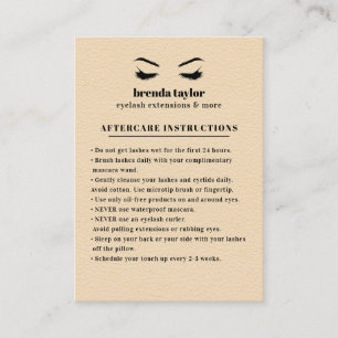 Cream Suede Eyelash Browbar Aftercare Instructions Business Card