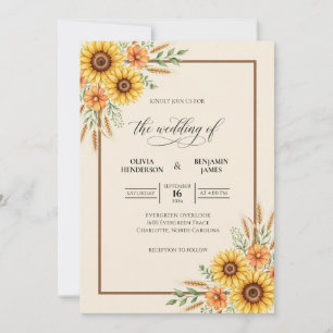 Cream Sunflower Autumn Eucalyptus Wedding Invitation