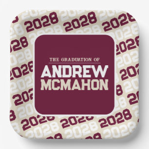 Cream Tan and Burgundy Personalised Graduation Paper Plate