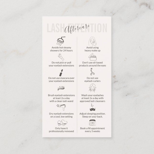 Cream Tan Beige Lash Extension Aftercare Business Card (Back)