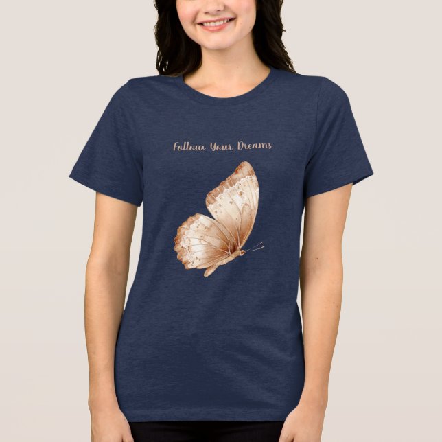 Cream Tan Boho Butterfly Tri-Blend Shirt (Front)