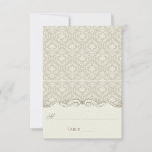 Cream Tan Ivory Damask Swirls Folded Place Cards